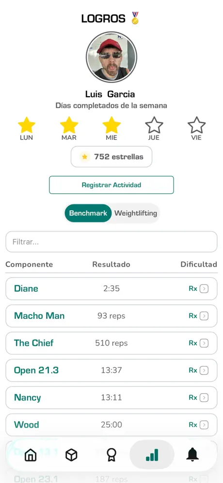 Pantalla de logro FitnessLab